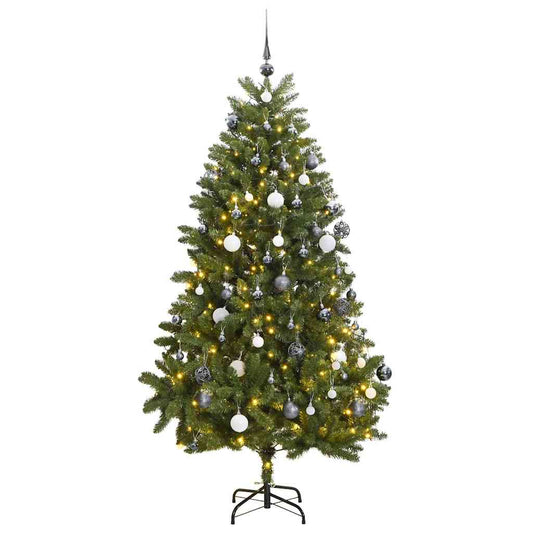 csuklópántos műkarácsonyfa 300 LED-del és gömbökkel 270 cm