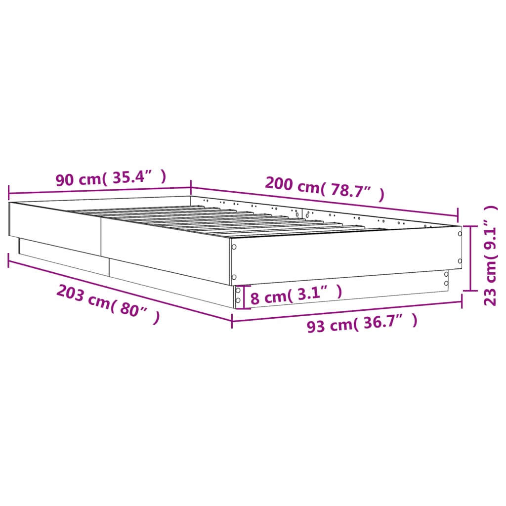 sonoma tölgy színű szerelt fa ágykeret matrac nélkül 90x200 cm