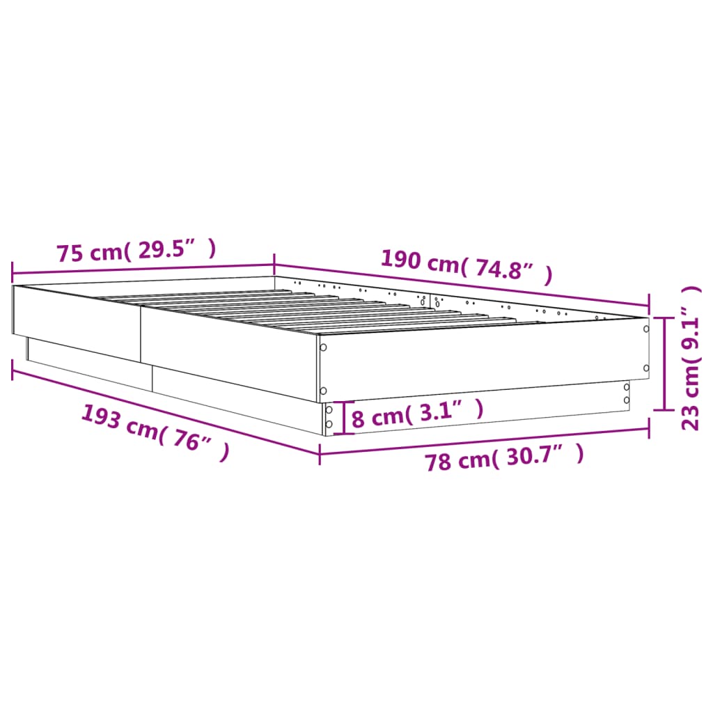 sonoma tölgy színű szerelt fa ágykeret matrac nélkül 75x190 cm