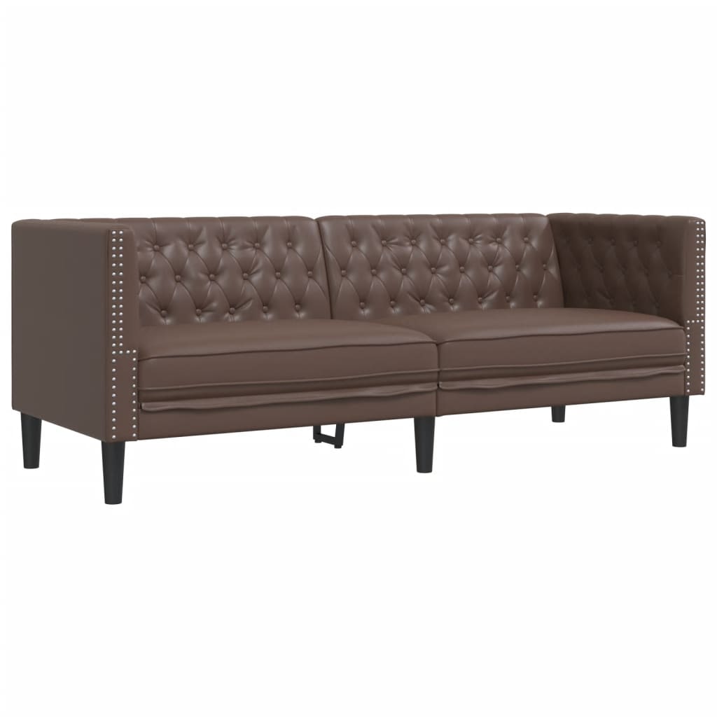 3 részes barna műbőr Chesterfield kanapégarnitúra