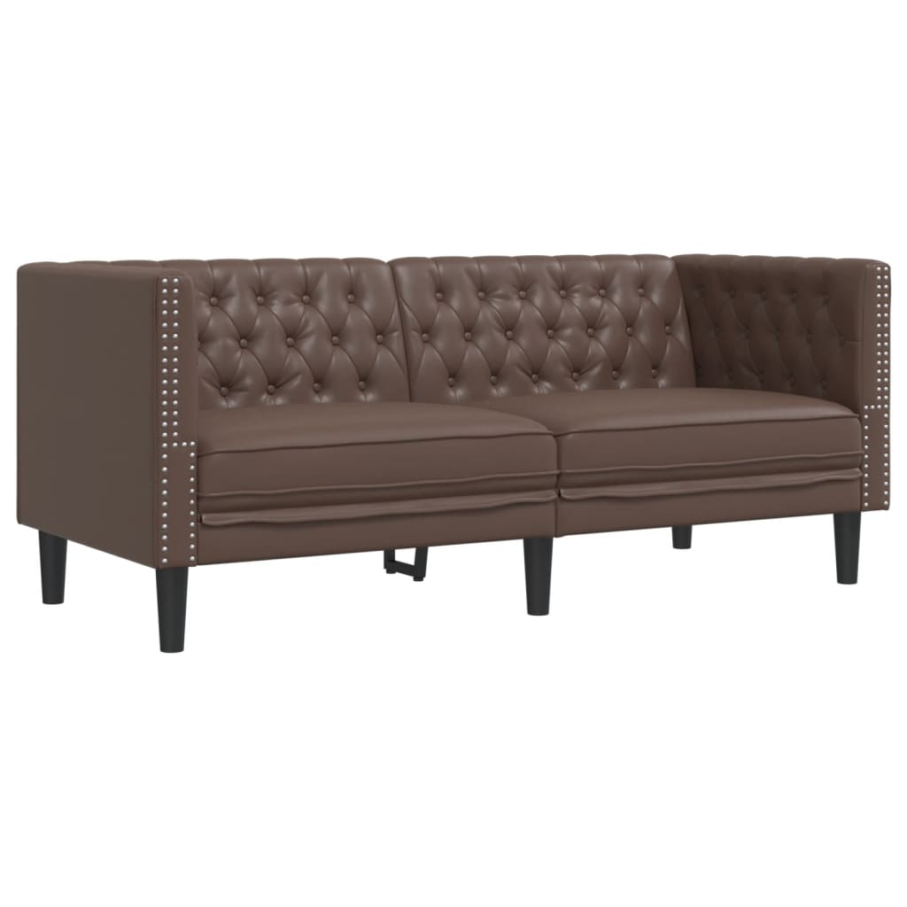3 részes barna műbőr Chesterfield kanapégarnitúra
