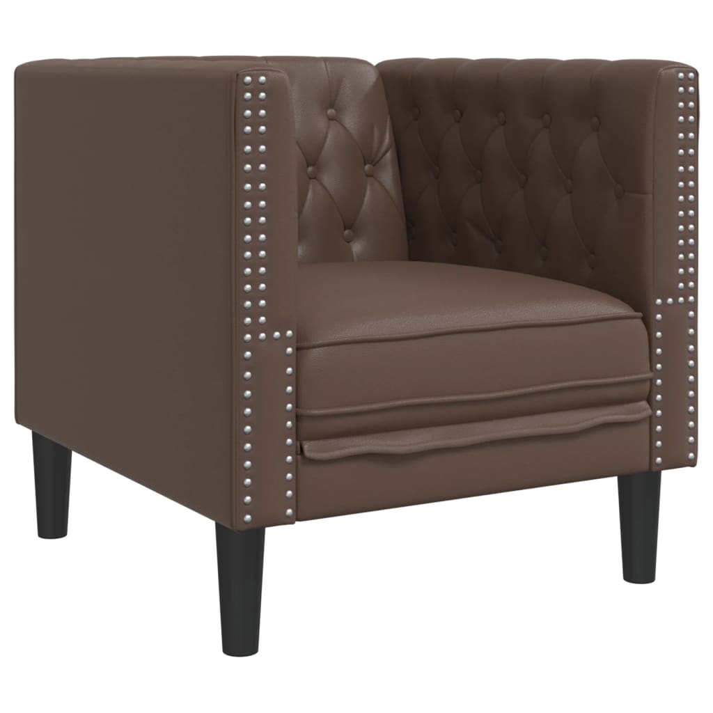 3 részes barna műbőr Chesterfield kanapégarnitúra