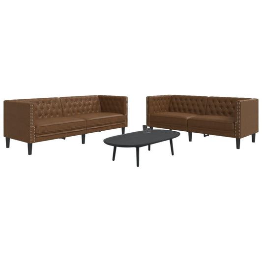 2 részes barna művelúr Chesterfield kanapégarnitúra