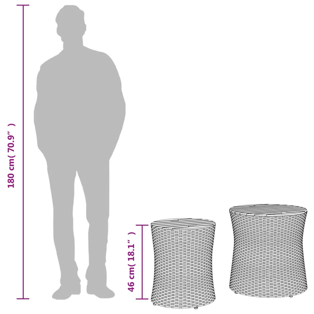 2 db fekete polyrattan kerti kisasztal fa asztallappal