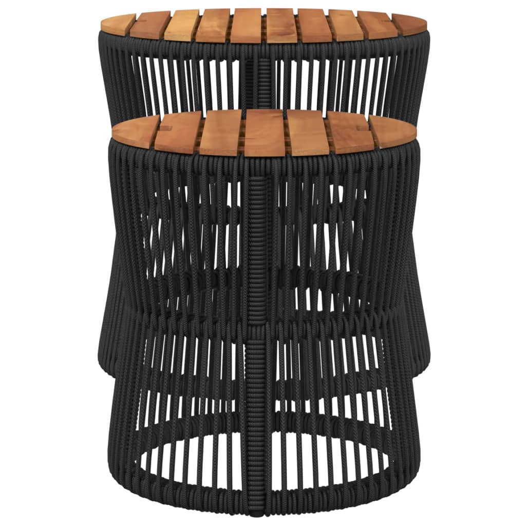 2 db fekete polyrattan kerti kisasztal fa asztallappal