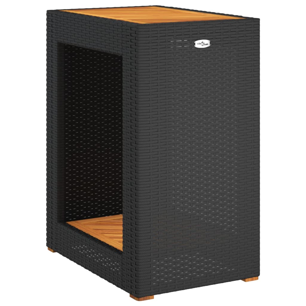 fekete polyrattan kerti kisasztal fa asztallappal 60x40x75 cm