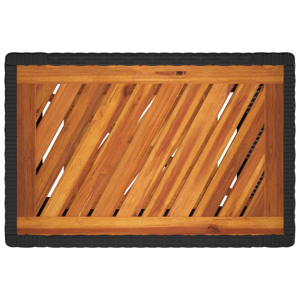 fekete polyrattan kerti kisasztal fa asztallappal 60x40x75 cm