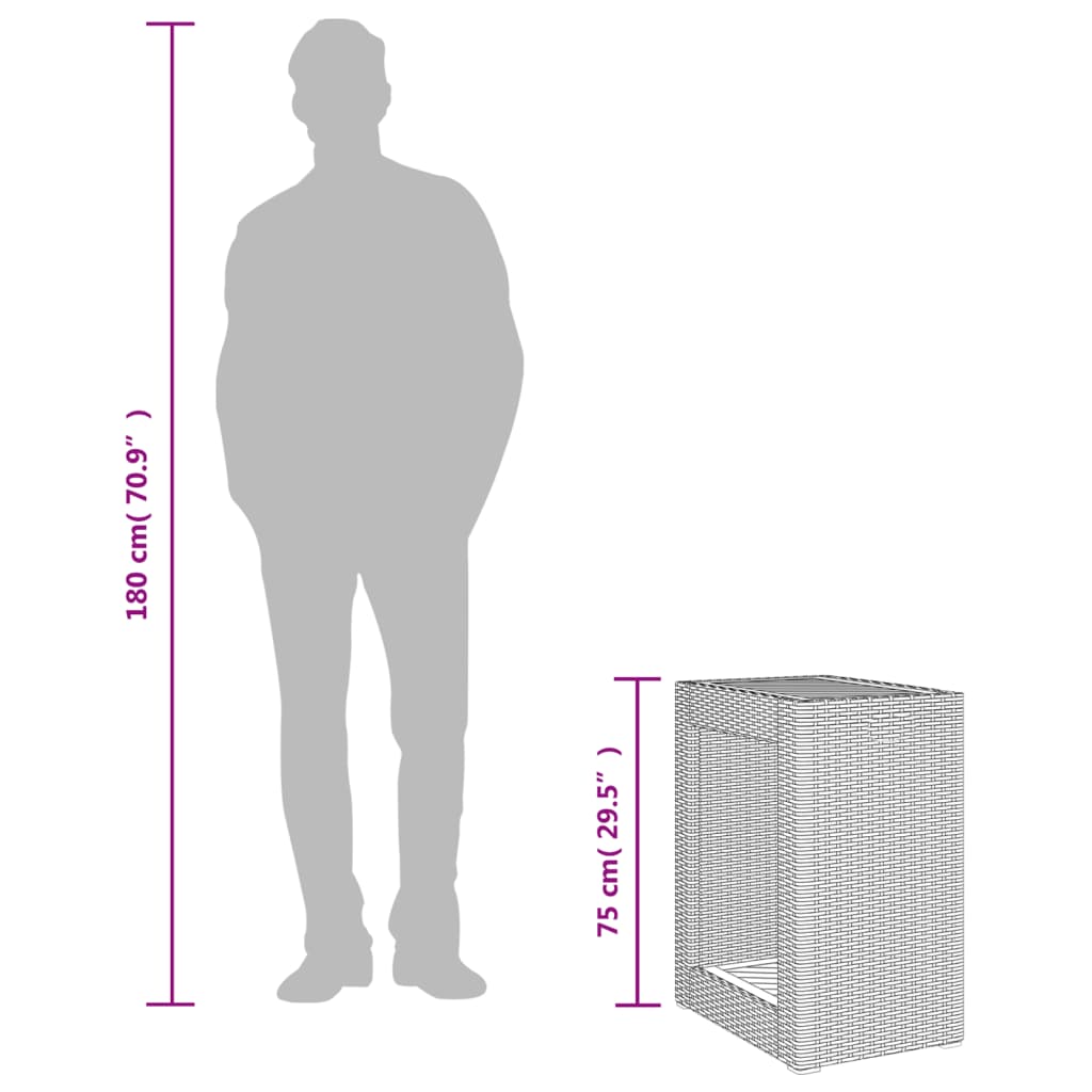 fekete polyrattan kerti kisasztal fa asztallappal 60x40x75 cm