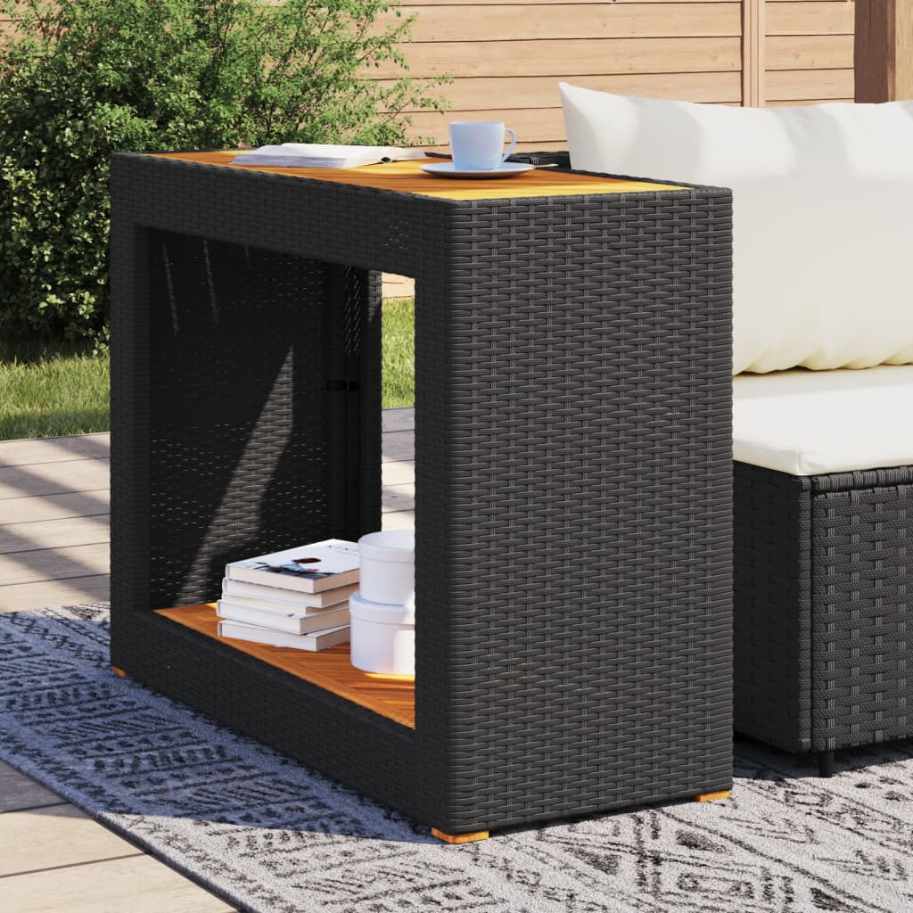 fekete polyrattan falapos kerti asztal 100x40x75 cm