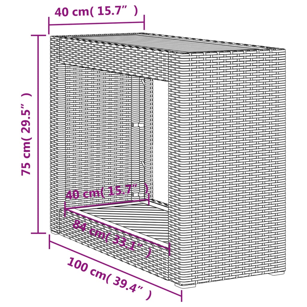 fekete polyrattan falapos kerti asztal 100x40x75 cm