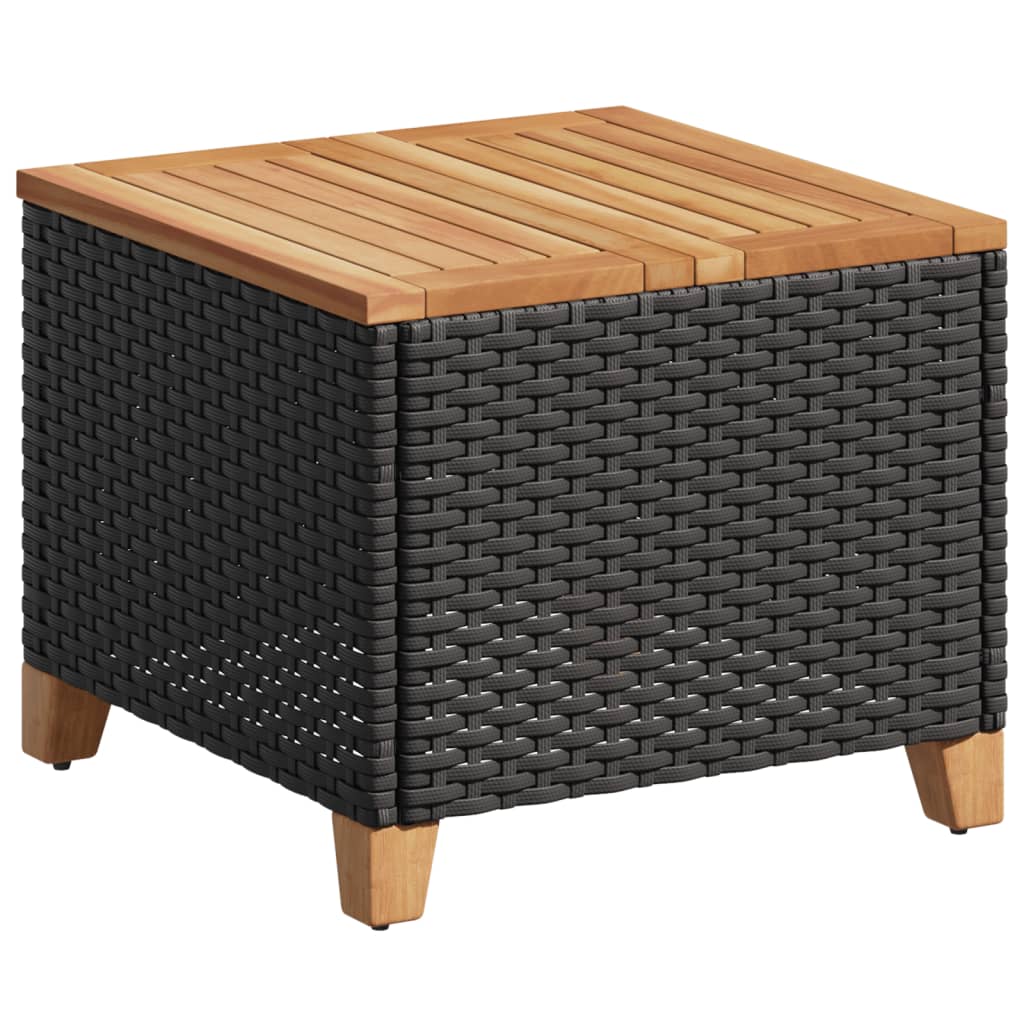fekete polyrattan és akácfa kerti asztal 45 x 45 x 37 cm