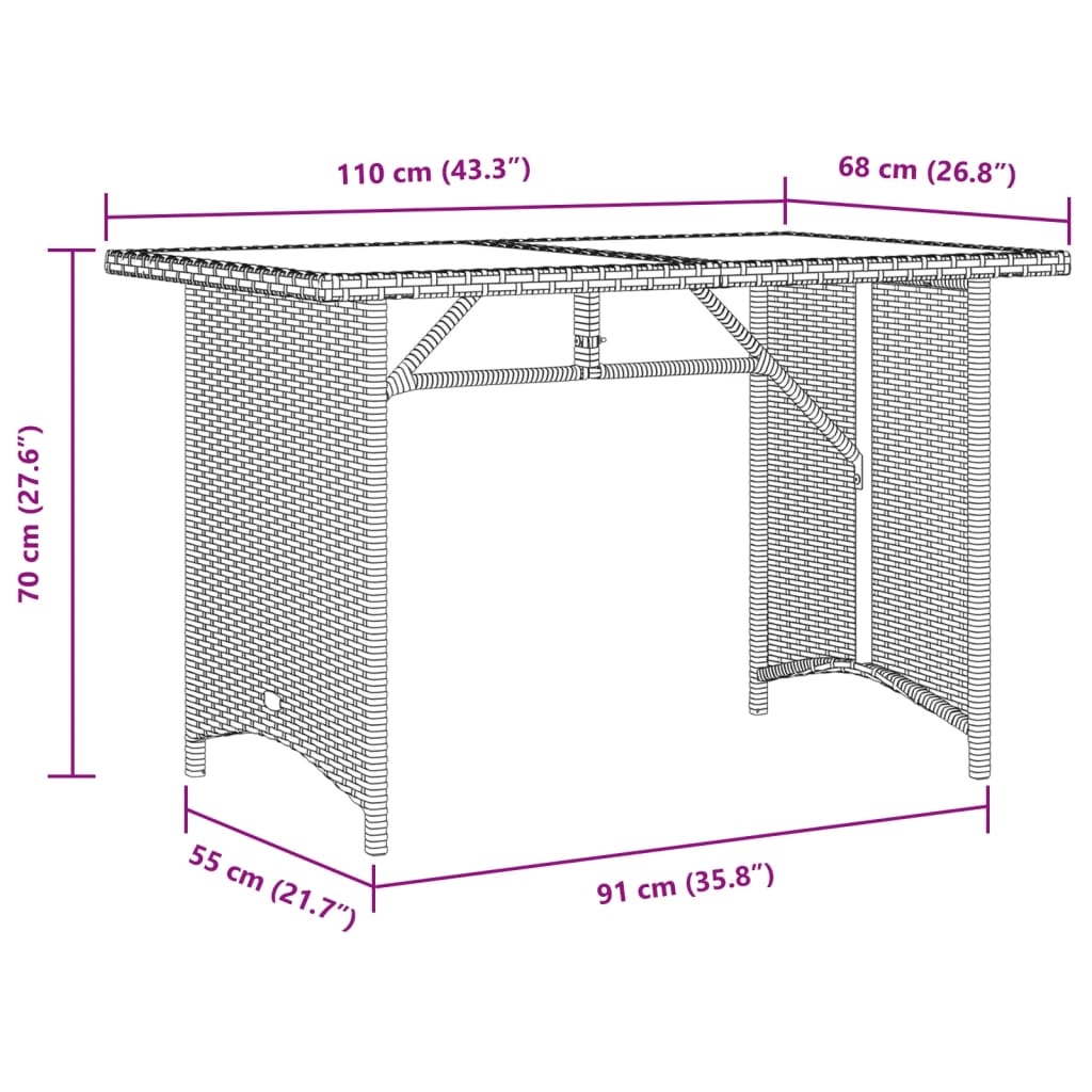 fekete polyrattan falapos kerti asztal 110 x 68 x 70 cm