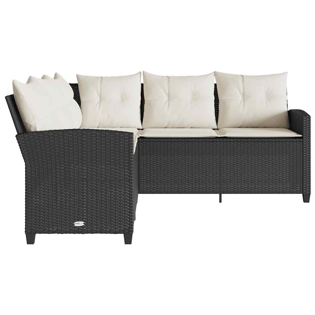 fekete polyrattan L-alakú kanapé párnákkal