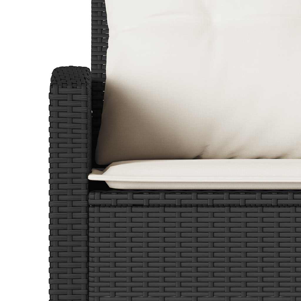 fekete polyrattan L-alakú kanapé párnákkal