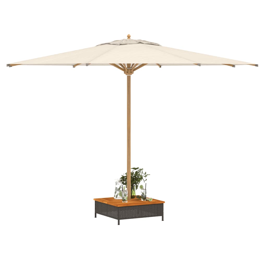 fekete polyrattan és akácfa napernyőtalp-burkolat 70x70x25 cm