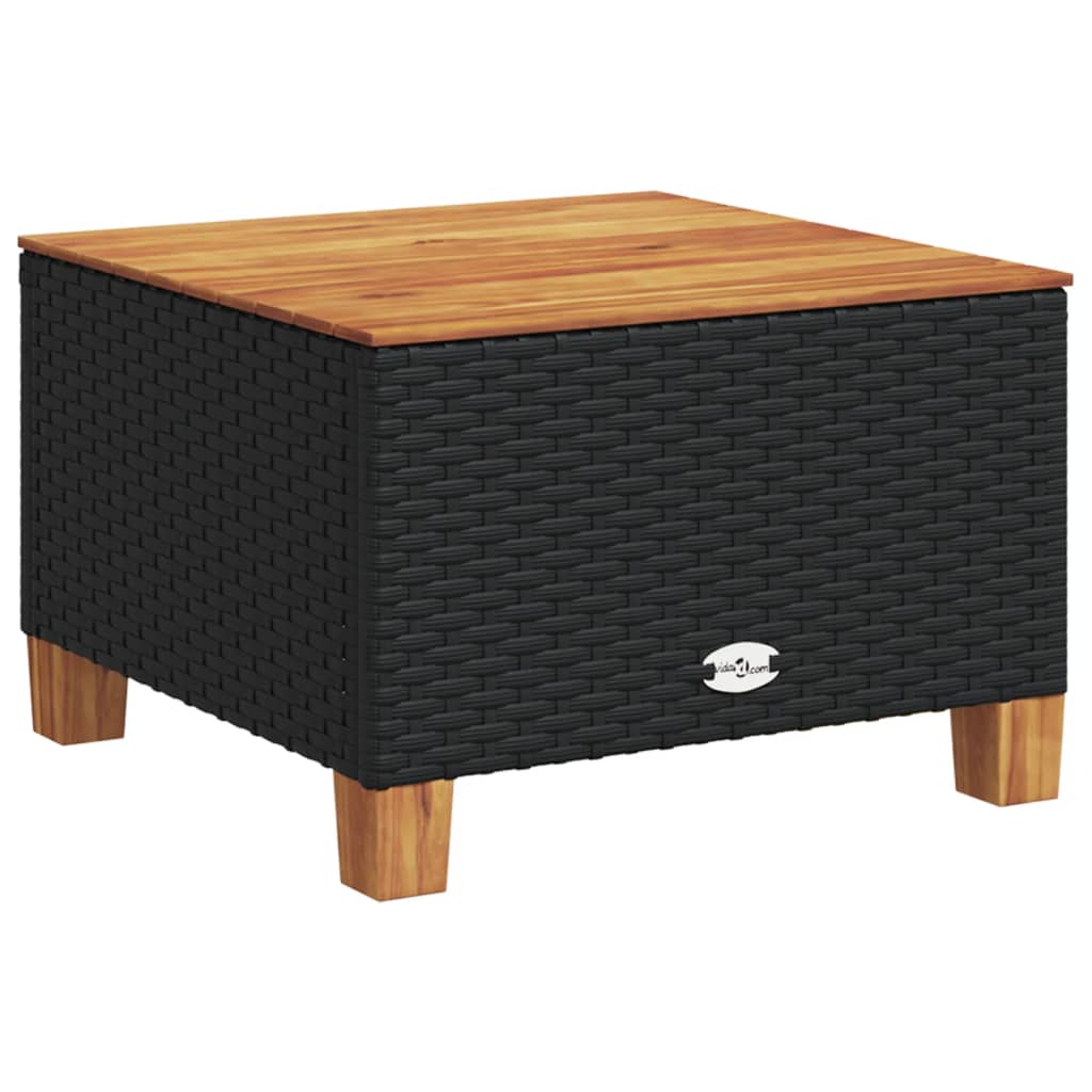 fekete polyrattan és akácfa kerti asztal 55 x 55 x 36 cm