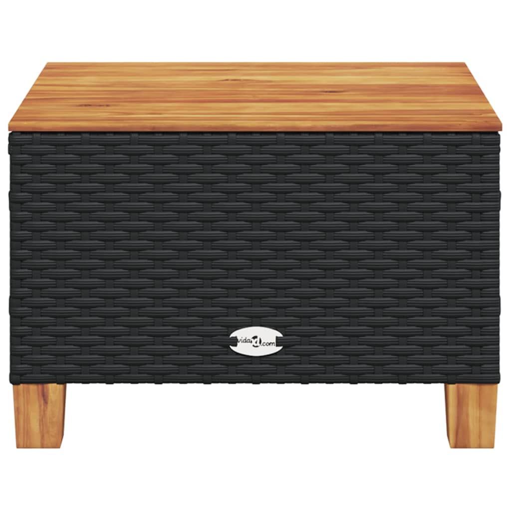 fekete polyrattan és akácfa kerti asztal 55 x 55 x 36 cm