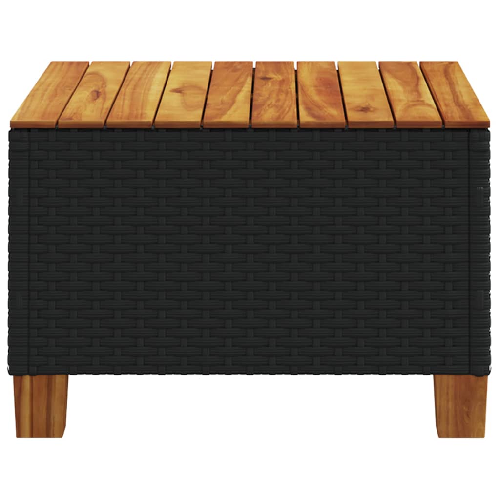 fekete polyrattan és akácfa kerti asztal 55 x 55 x 36 cm