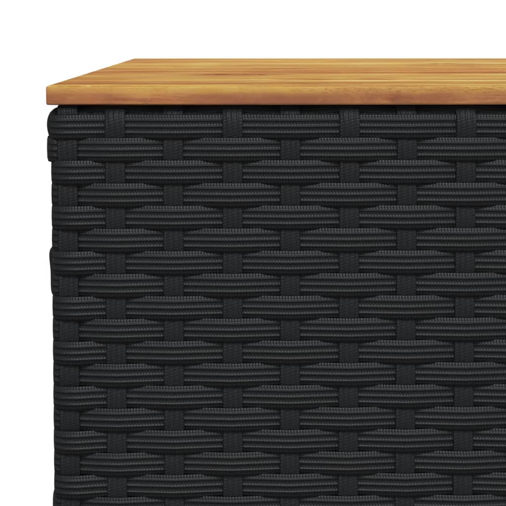 fekete polyrattan és akácfa kerti asztal 55 x 55 x 36 cm