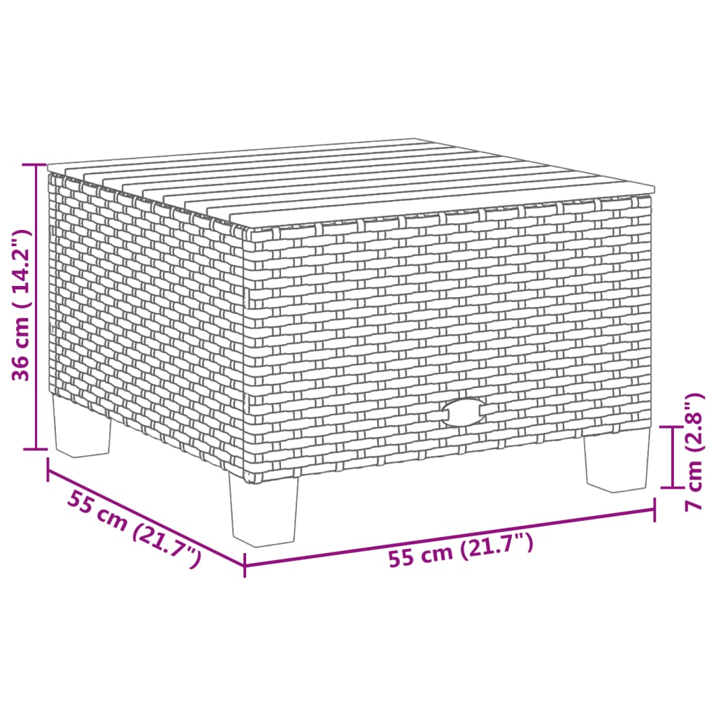 fekete polyrattan és akácfa kerti asztal 55 x 55 x 36 cm