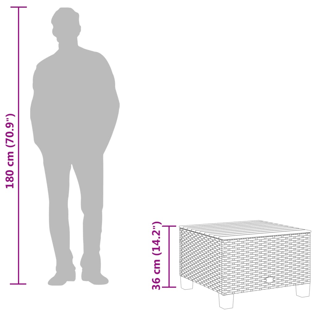 fekete polyrattan és akácfa kerti asztal 55 x 55 x 36 cm