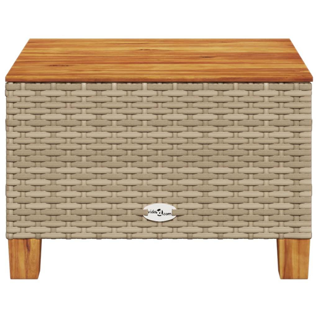 bézs polyrattan és akácfa kerti asztal 55 x 55 x 36 cm