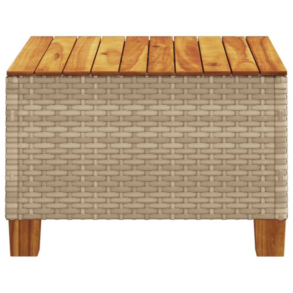 bézs polyrattan és akácfa kerti asztal 55 x 55 x 36 cm