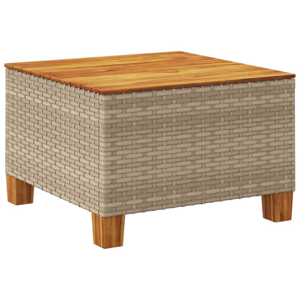 bézs polyrattan és akácfa kerti asztal 55 x 55 x 36 cm