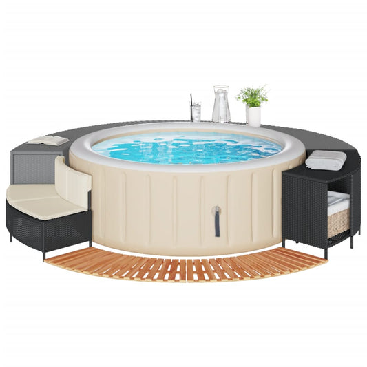 fekete polyrattan és tömör akácfa jakuzzi-keret