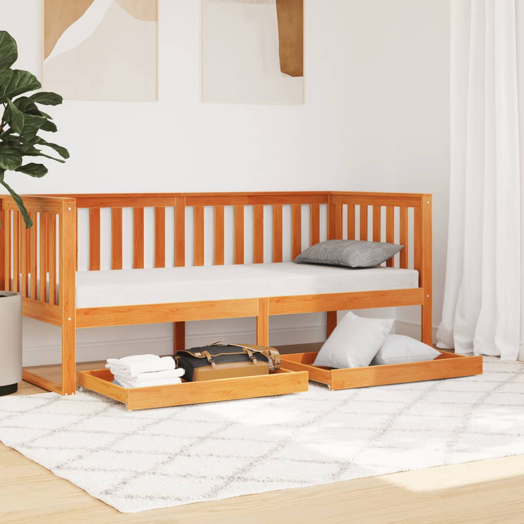 2 db mézbarna tömör fenyőfa kanapéágy fiók