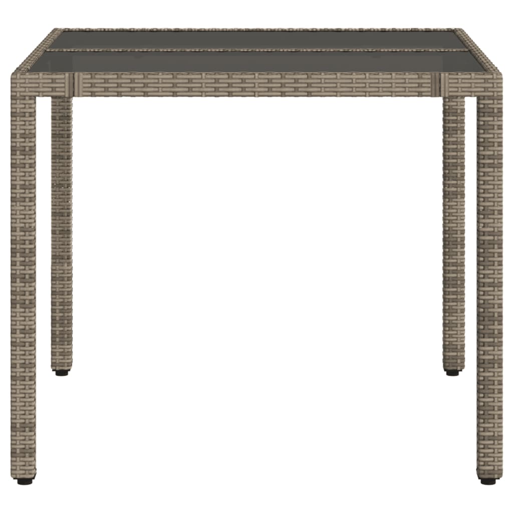 szürke polyrattan üveglapos kerti asztal 90 x 90 x 75 cm