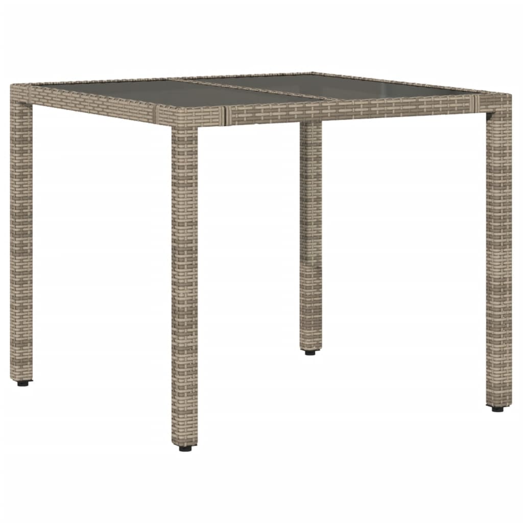 szürke polyrattan üveglapos kerti asztal 90 x 90 x 75 cm