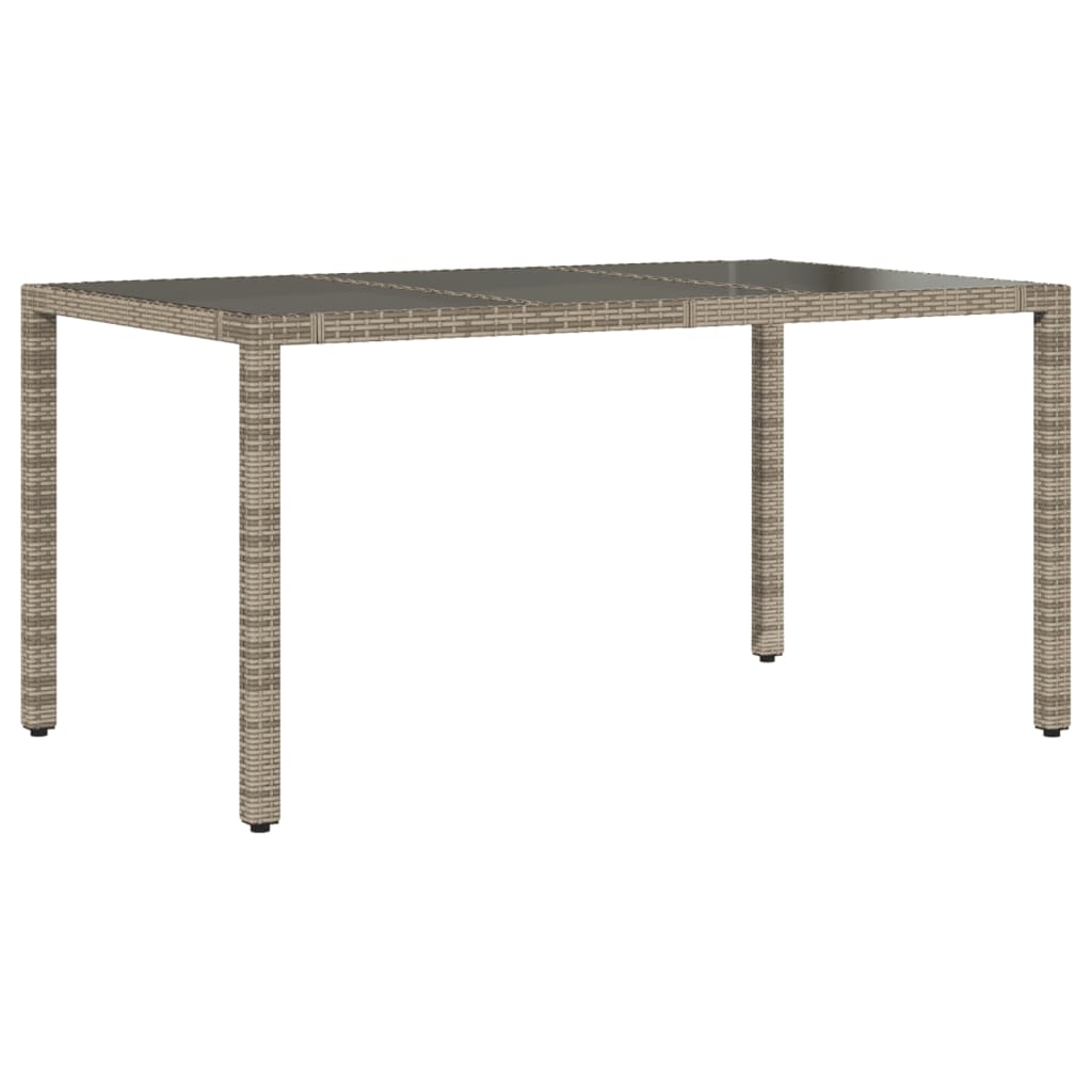 szürke polyrattan üveglapos kerti asztal 150 x 90 x 75 cm