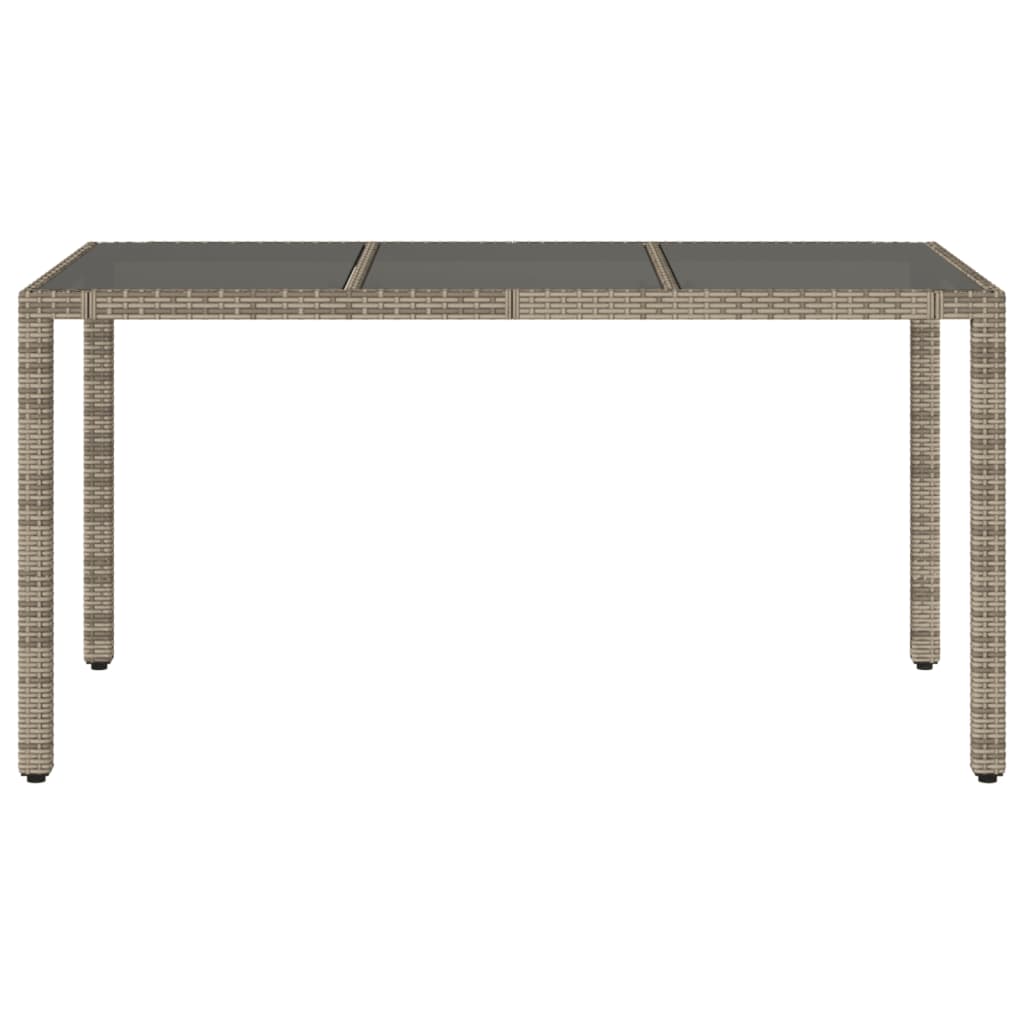 szürke polyrattan üveglapos kerti asztal 150 x 90 x 75 cm