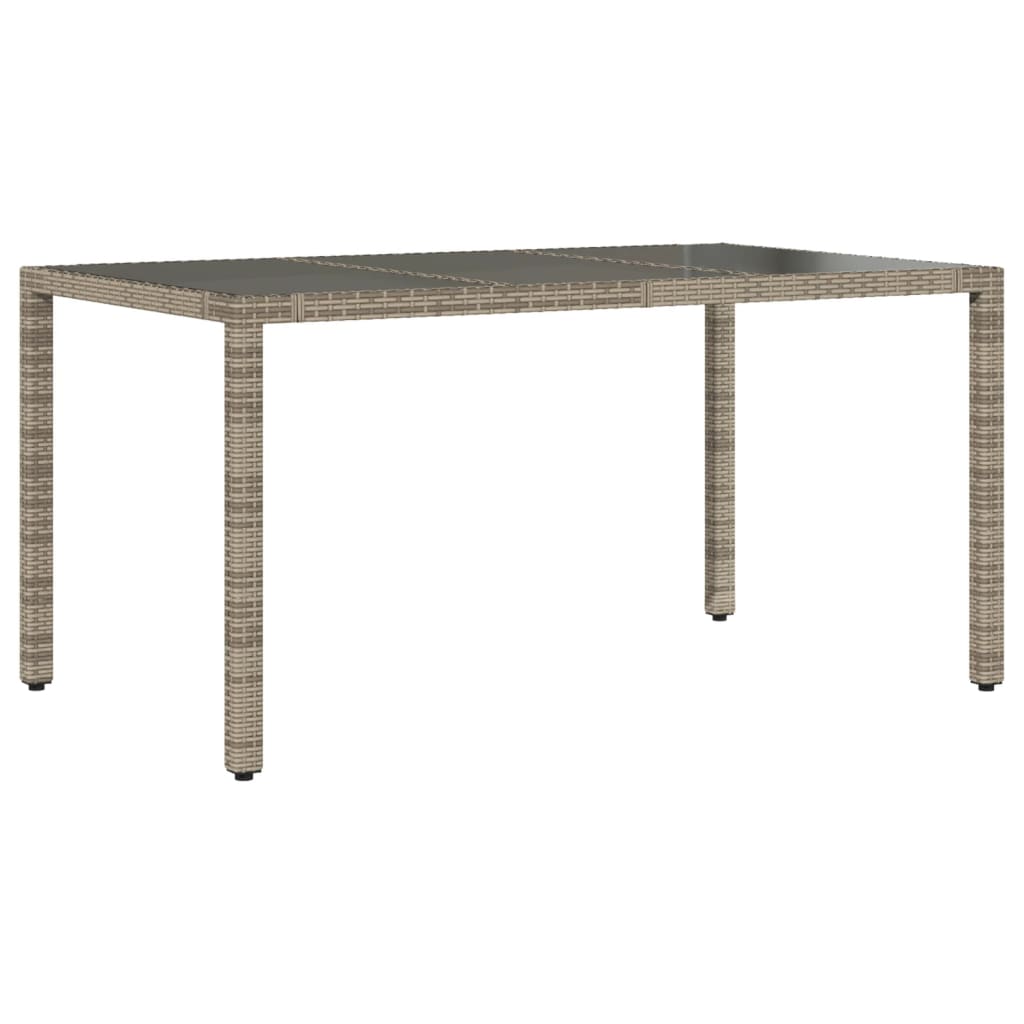szürke polyrattan üveglapos kerti asztal 150 x 90 x 75 cm