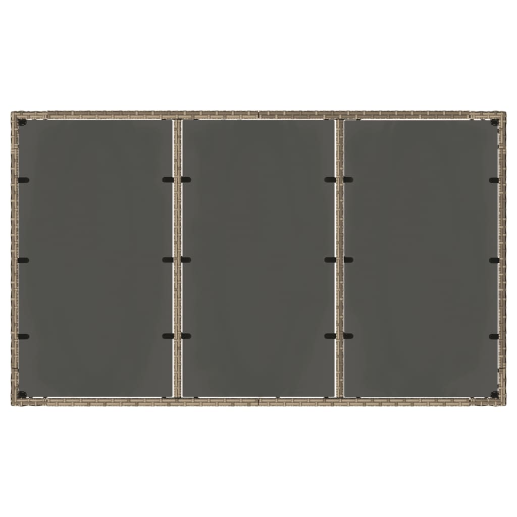 szürke polyrattan üveglapos kerti asztal 150 x 90 x 75 cm
