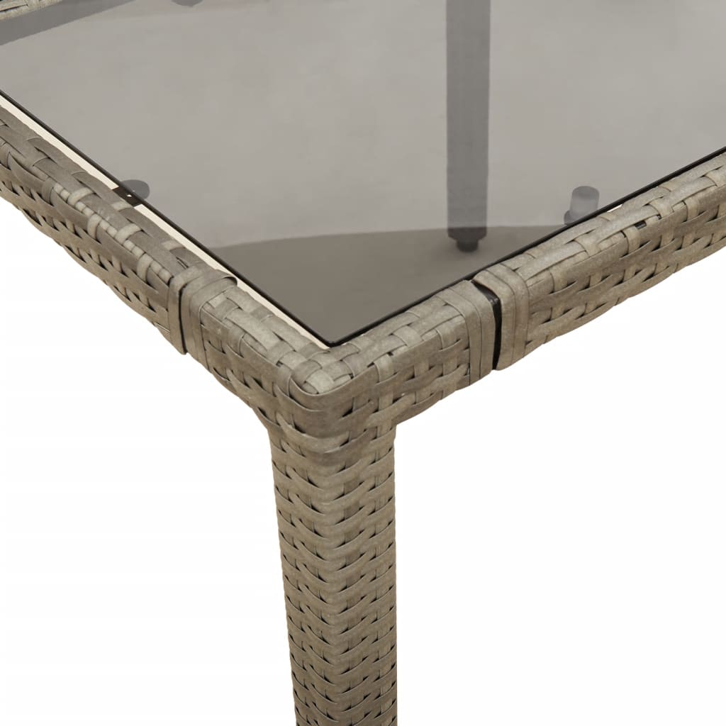 szürke polyrattan üveglapos kerti asztal 150 x 90 x 75 cm