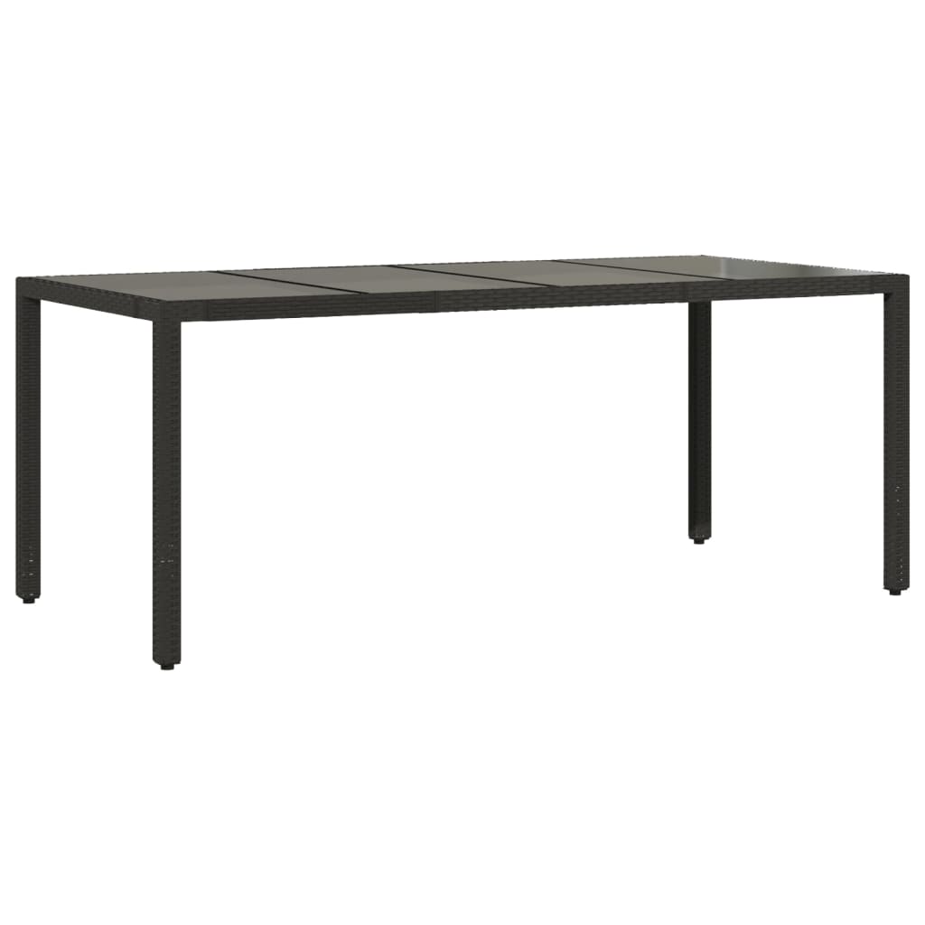 fekete polyrattan üveglapos kerti asztal 190 x 90 x 75 cm