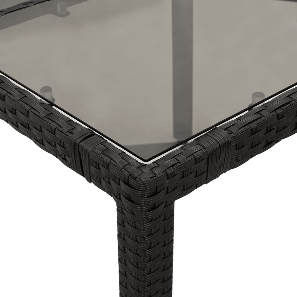 fekete polyrattan üveglapos kerti asztal 190 x 90 x 75 cm