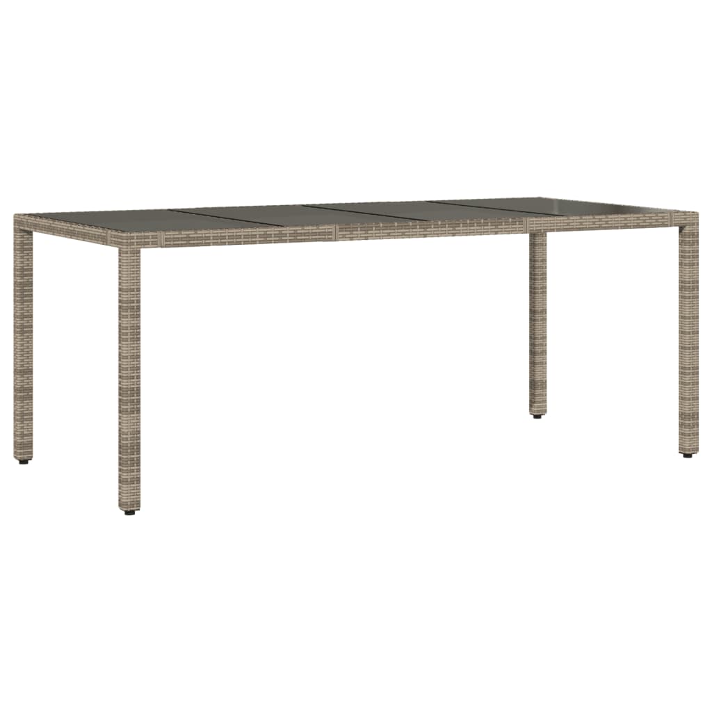 szürke polyrattan üveglapos kerti asztal 190 x 90 x 75 cm