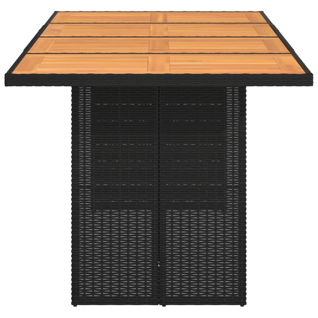 fekete polyrattan kerti asztal akácfa lappal 190 x 80 x 75 cm