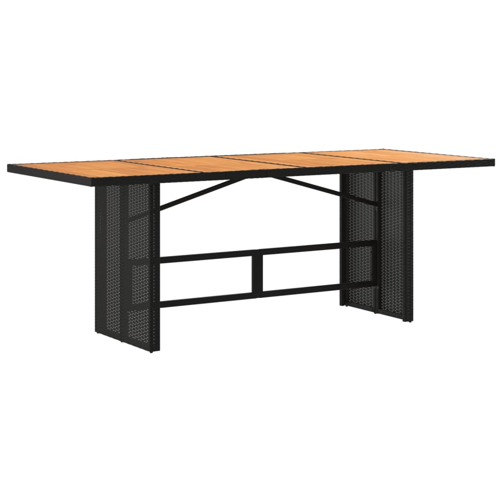 fekete polyrattan kerti asztal akácfa lappal 190 x 80 x 75 cm