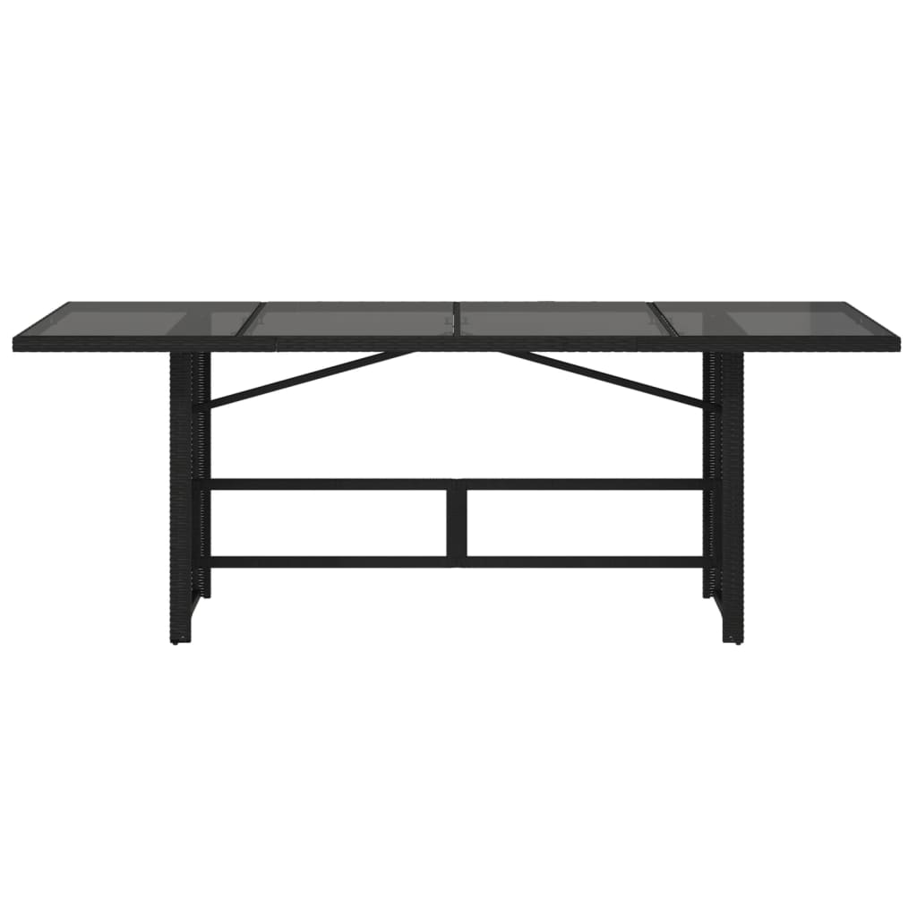 fekete polyrattan üveglapos kerti asztal 190 x 80 x 75 cm
