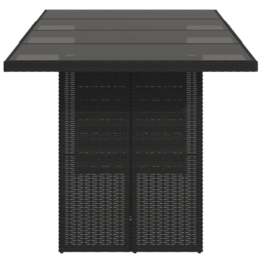 fekete polyrattan üveglapos kerti asztal 190 x 80 x 75 cm