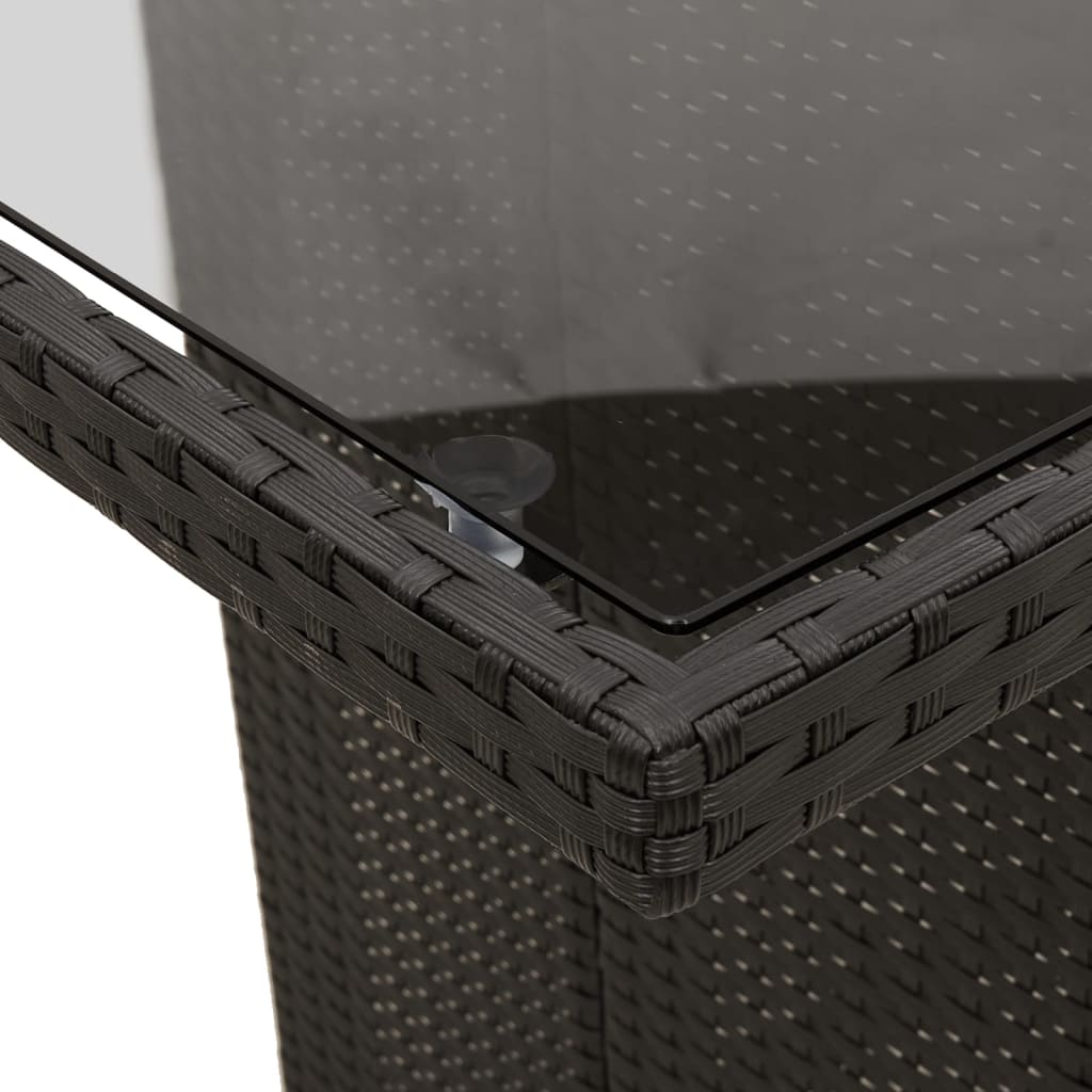 fekete polyrattan üveglapos kerti asztal 190 x 80 x 75 cm