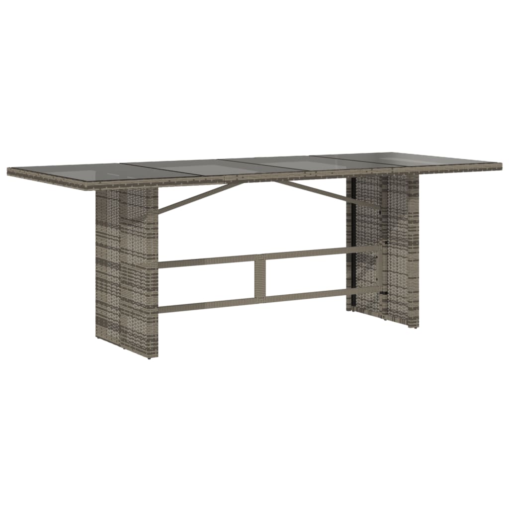 szürke polyrattan üveglapos kerti asztal 190 x 80 x 75 cm