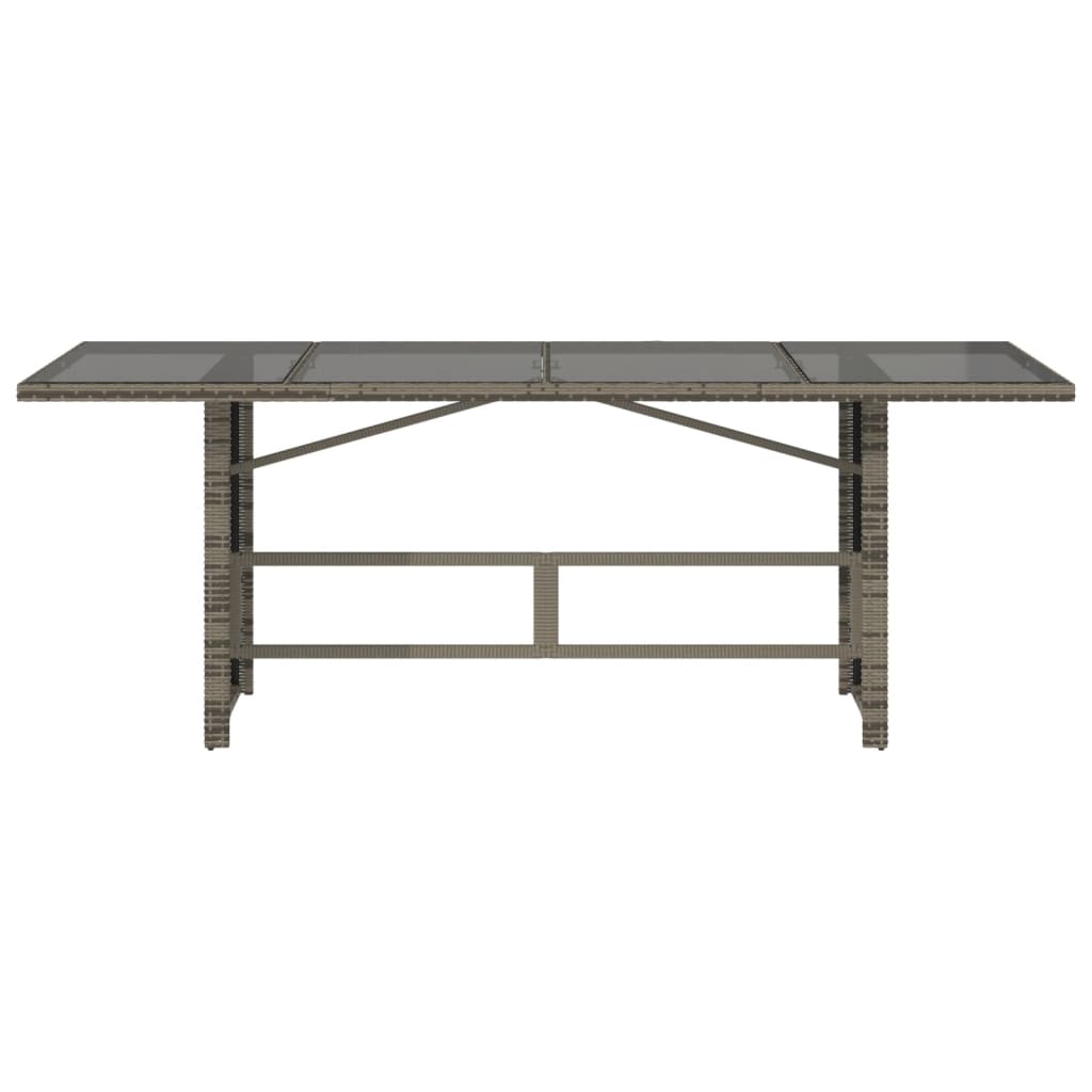 szürke polyrattan üveglapos kerti asztal 190 x 80 x 75 cm