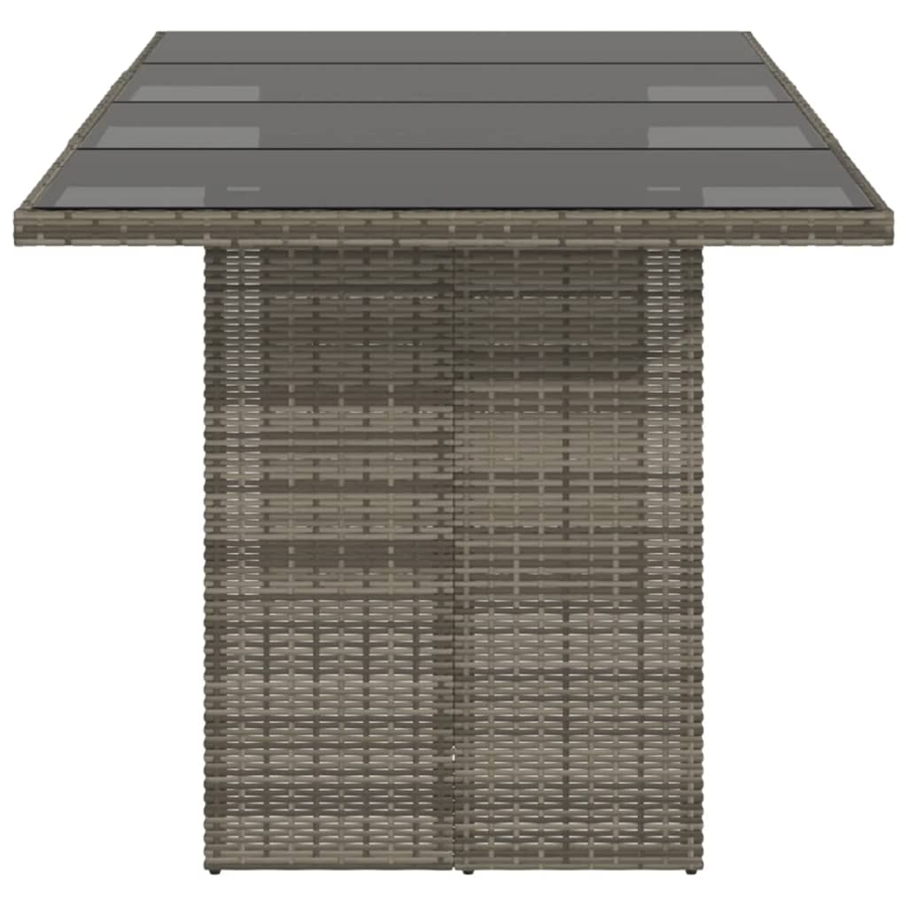 szürke polyrattan üveglapos kerti asztal 190 x 80 x 75 cm