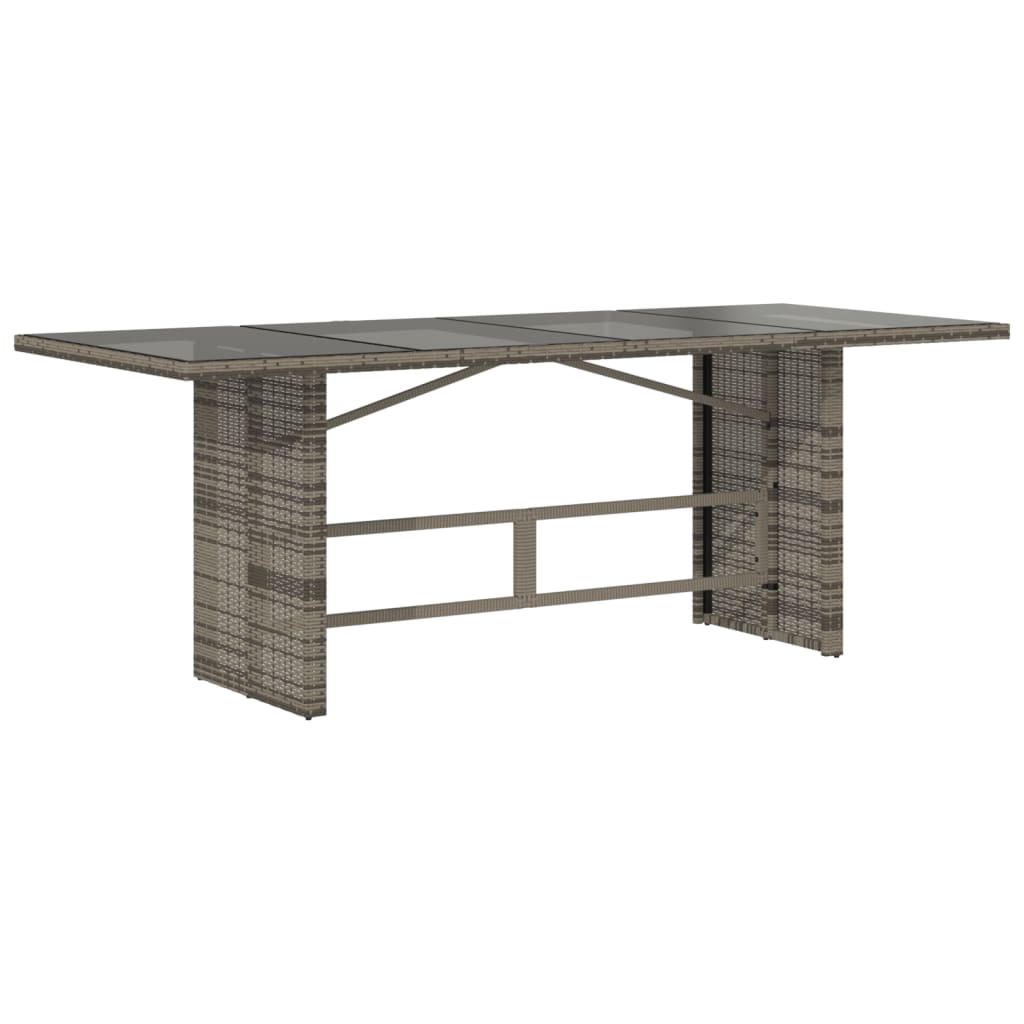 szürke polyrattan üveglapos kerti asztal 190 x 80 x 75 cm