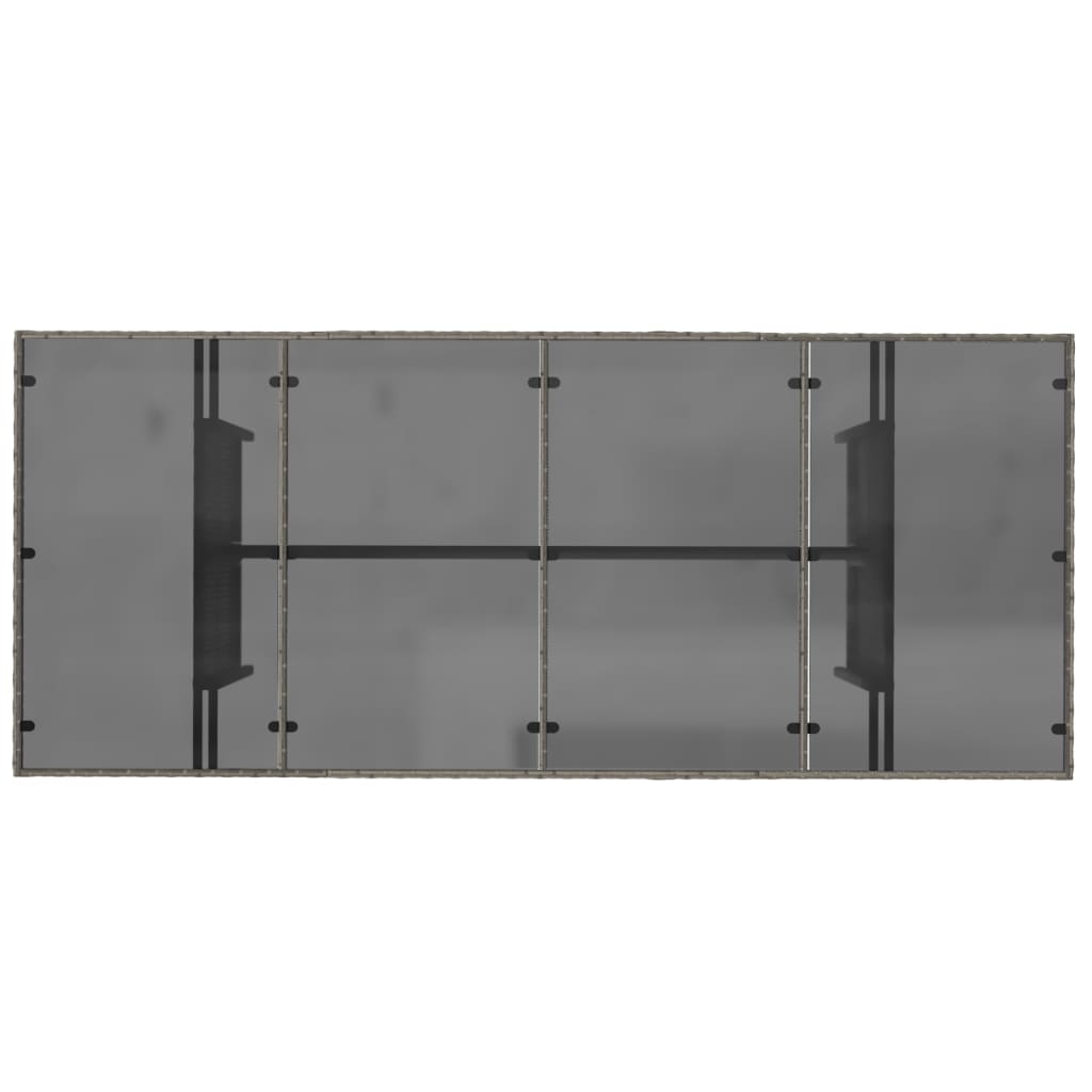 szürke polyrattan üveglapos kerti asztal 190 x 80 x 75 cm